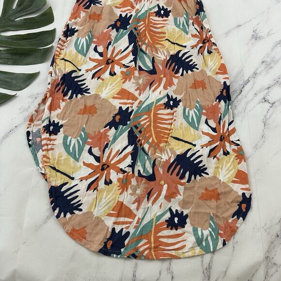 Roxy Womens Floral Midi Dress Size M Orange Blue Tropical Sheath Cover Up - Picture 9 of 9